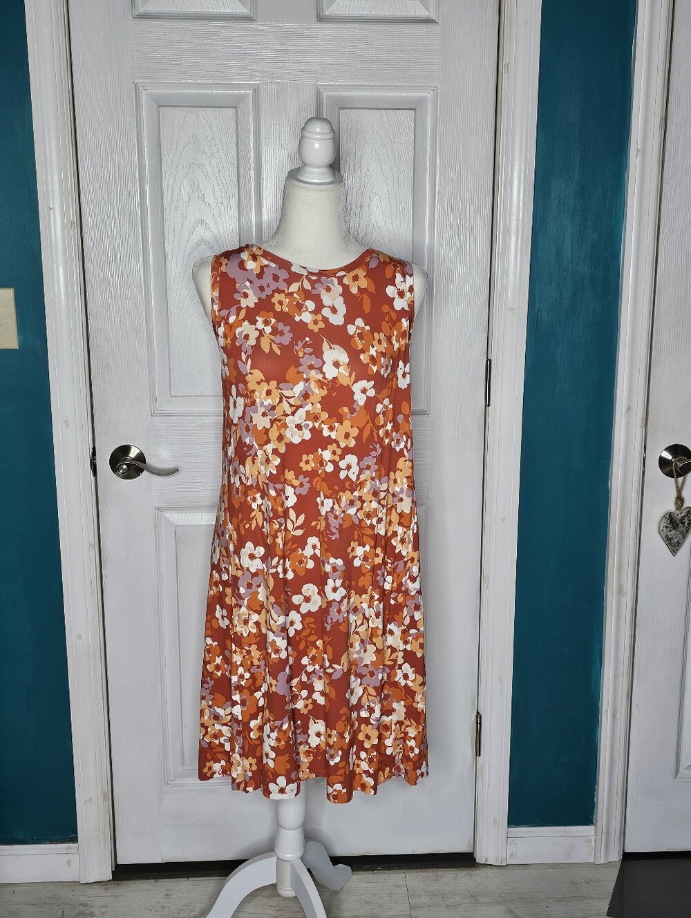 Sleeveless Orange Floral A-Line Dress